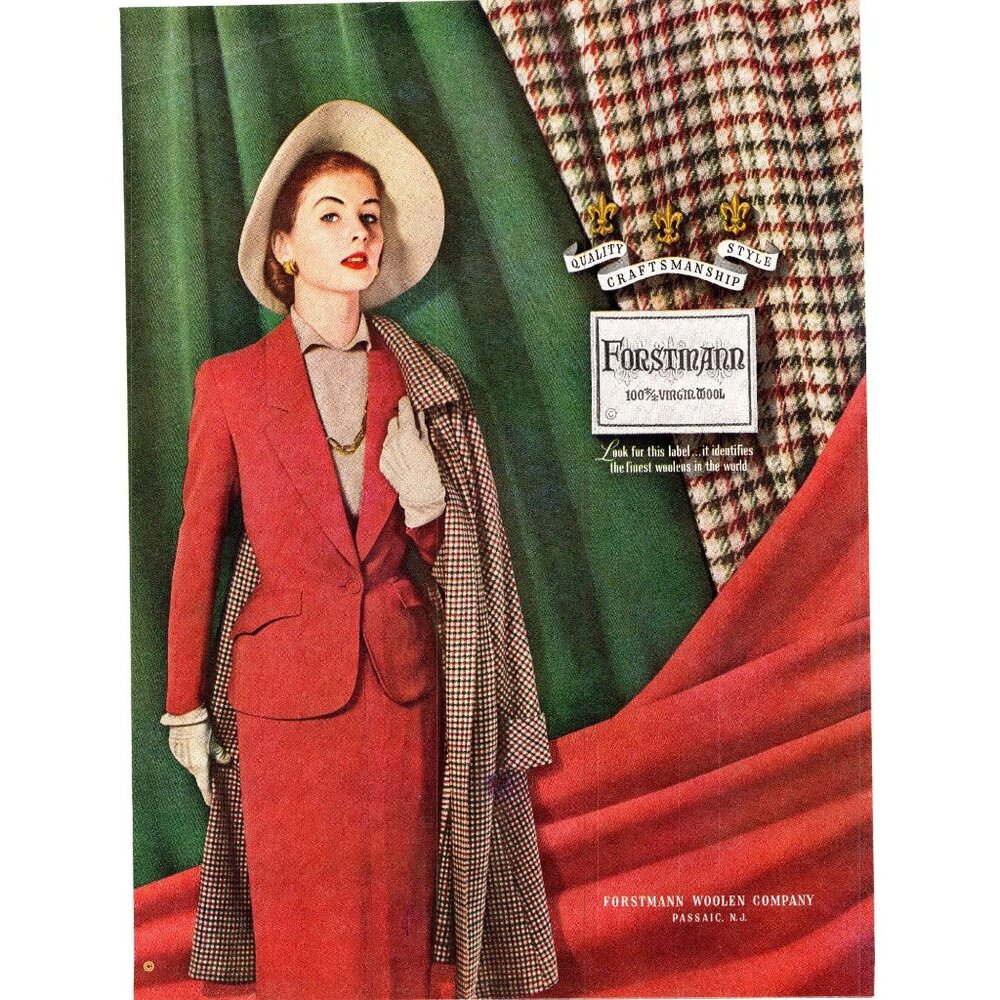 1951 Forstmann Woolen Company Wool Vintage Print Ad 50s Women's Fashion Wall Art